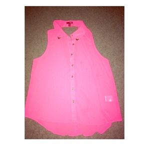 Neon pink sleeveless blouse