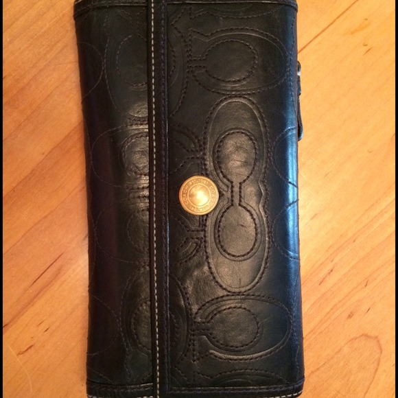 Coach black leather wallet checkbook