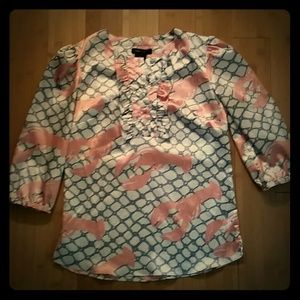 XS BCBG Satin lobster print blouse