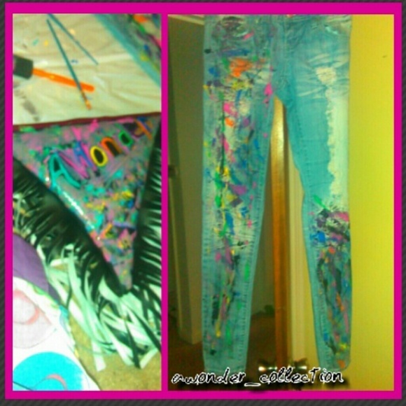 COLOR SPLASH HAND PAINTED JEANS/ CLUTCH PURSE HAND