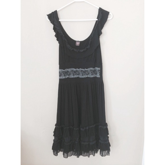SOLD NWOT Language lace, mesh, ruffle jersey dress