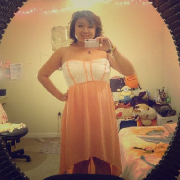 Orange White  lace Hi Low Asymmetrical Maxi dress