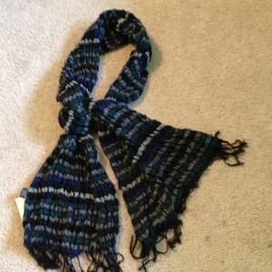Black white and turquoise striped scarf