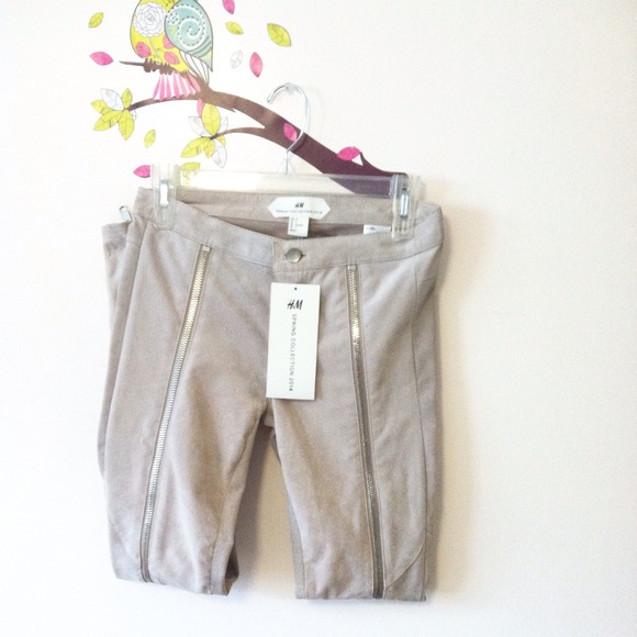 Real suede leggings with zippers