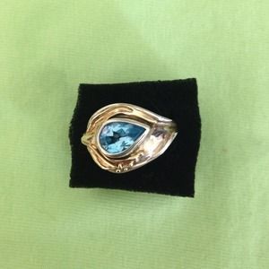 Sterling silver and 14k gold blue topaz ring
