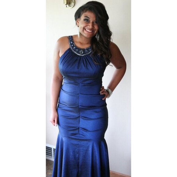 Navy blue mermaid prom dress