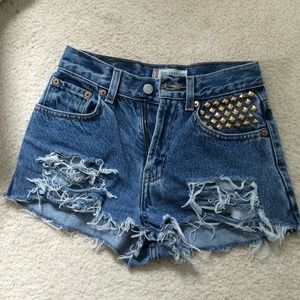 Vintage Levi studded high waisted denim shorts