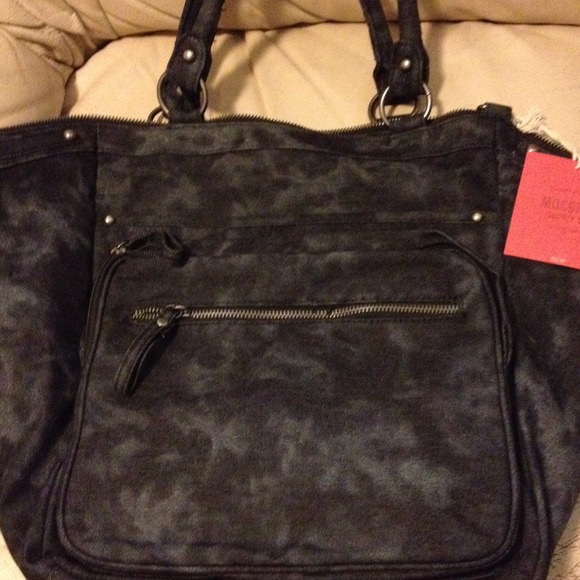 NWT mossimo blue black denim type satchel