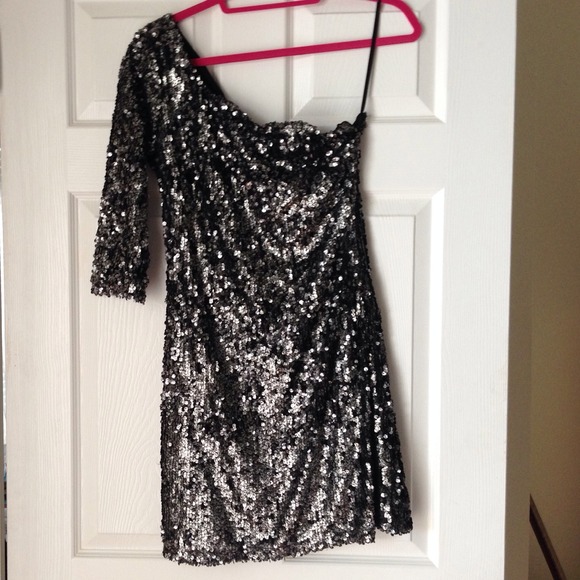 One shoulder black and silver cocktail dress