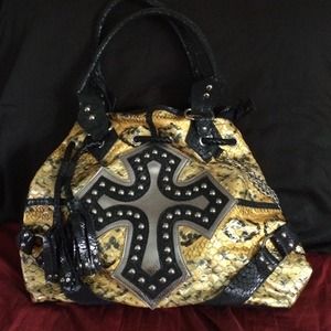 Yellow silver and black cross purse