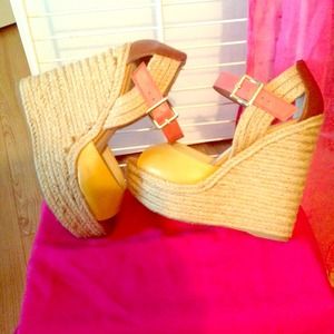 Coral & Yellow Platform Wedges