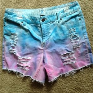 Blue and pink tie-dye shorts