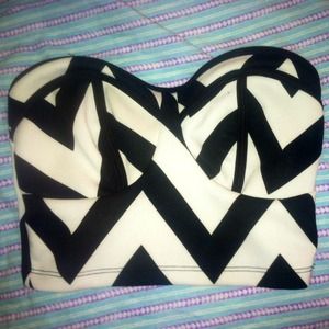 Ivory and black chevron crop bustier tank