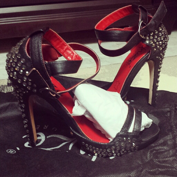 Gorgeous studded high heel sandals.