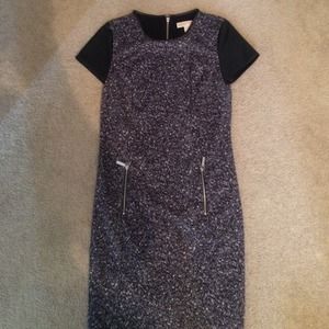 Michael Kors faux leather sleeve tweed dress