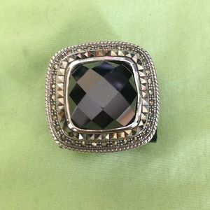 Sterling marcasite and onyx ring