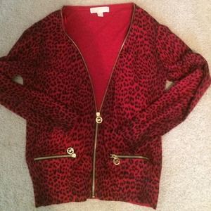 Michael Kors red animal print zip sweater
