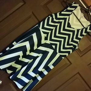 Chevron navy and mint skater dress