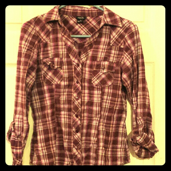 Purple and white flannel top