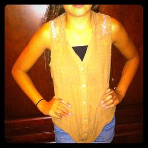 Brown lace sheer top