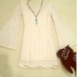 Boho bell sleeve crochet dress