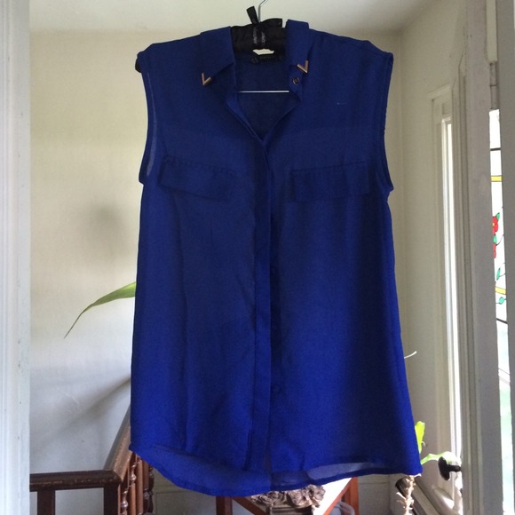 Tops - SOLD IN BUNDLE Sheer sleeveless cobalt blue blouse