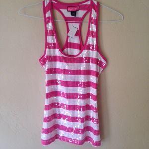 NWT💕Sequin Pink Striped Tank