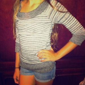 Black and grey striped sleeved top