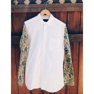 Men's White 100% cotton shirt w/ camouflage sleeve