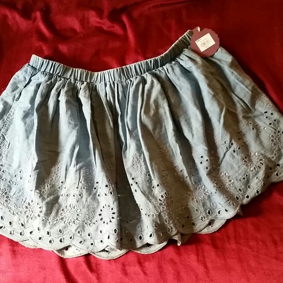 Blue Chambray Skirt with Cutouts