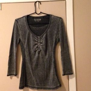 3/4 sleeve grey and white top