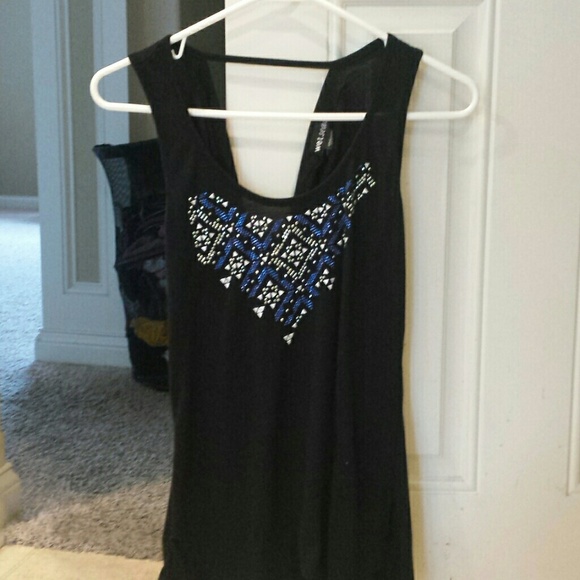 Black with blue/silver beading tank top - Picture 1 of 4