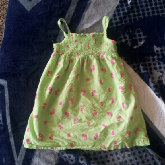 Green, and cherry toddler dress