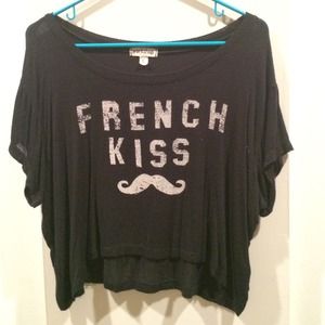 "French Kiss" mustache print draped crop top