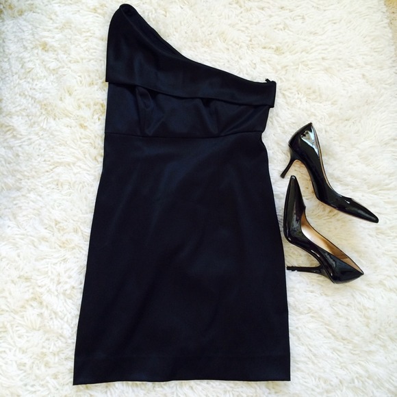 White House Black Market Dresses & Skirts - WHBM Black Sateen One Shoulder Dress!