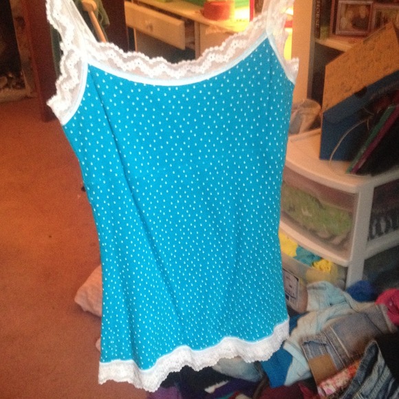 Blue poka dot cami