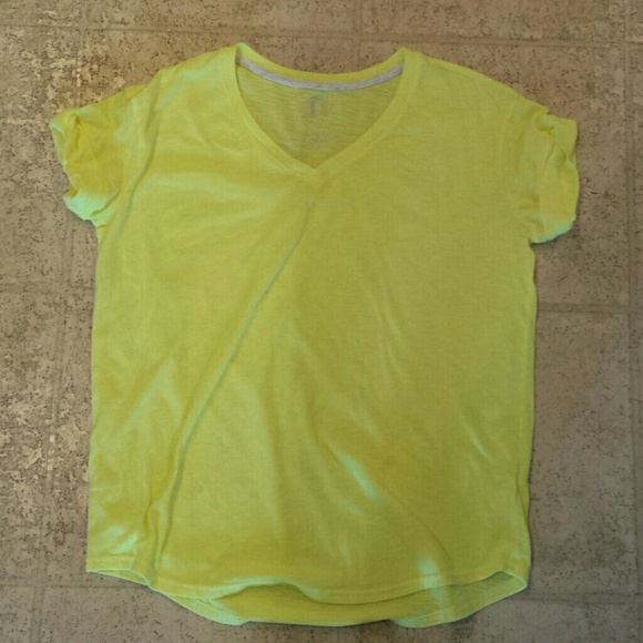Bright yellow V - neck with cuffed arms.