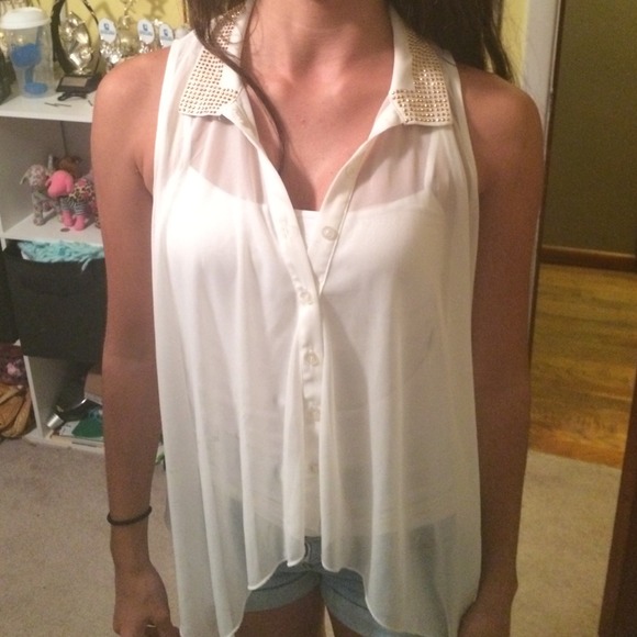Sheer gold sparkly accented blouse ! - Picture 1 of 1