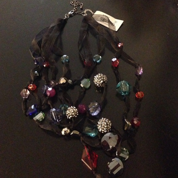 Beautiful navy necklace with colorful beads