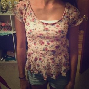 Peplum floral baby pink top very cute!