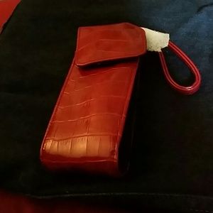 Burgundy faux leather cellphone pouch