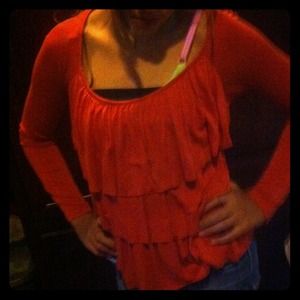 Dark orange ruffle top
