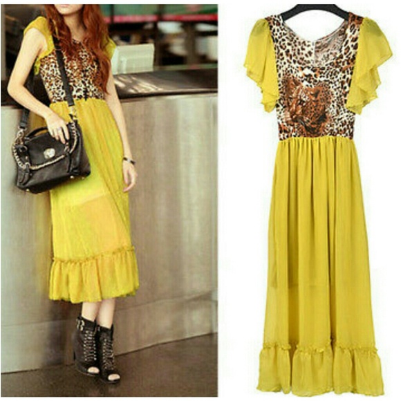 Mustard and Leopard Print Dress