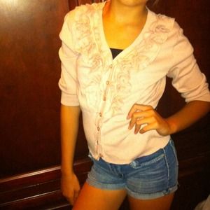 Pink floral button up sweater