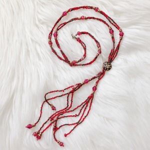 Red/bronze mixed bead long necklace