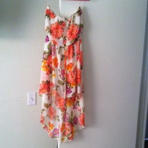 Strapless white floral high low dress