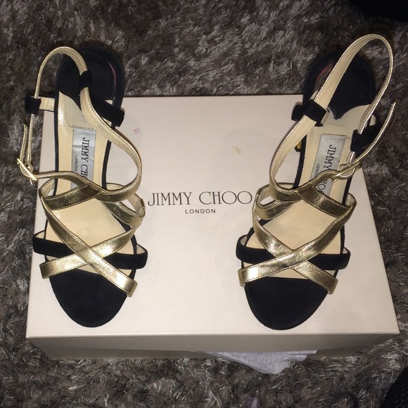 Jimmy Choo black and gold sandals