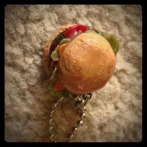 Burger W/EVERYTHING! fimo clay necklace 25"