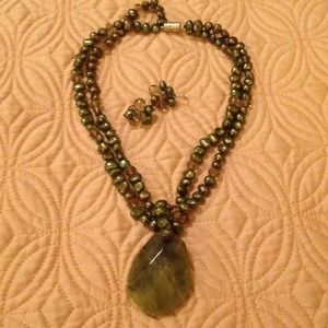 Green Gemstone Necklace and Earrings