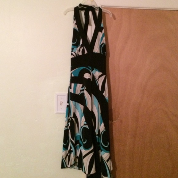 Teal, white and black dress